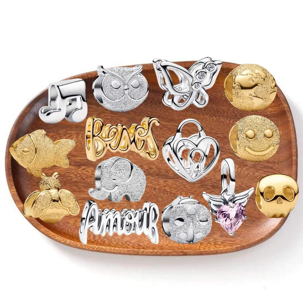 

2026 New 925 Silver Heart shaped Key Owl Ladybug Golden Bee Small Fish Smile Bead Display Boutique DIY Charm Jewelry Tool