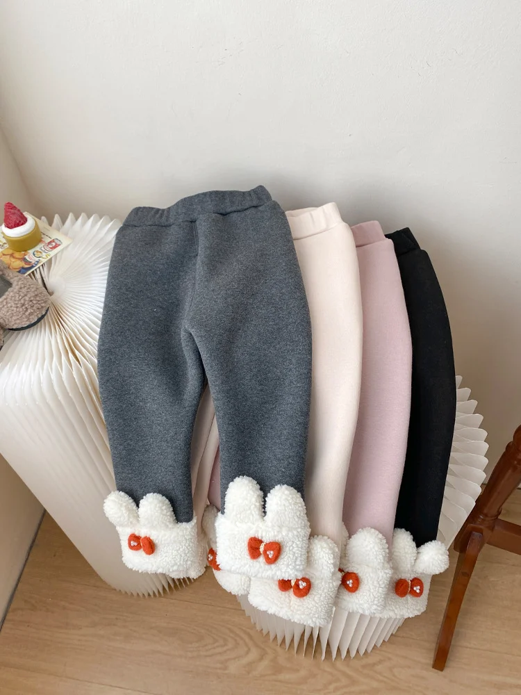 

Утепленные флисовые брюки для девочек на осень-зиму, теплые штаны, детская одежда, корейские длинные брюки для малышей