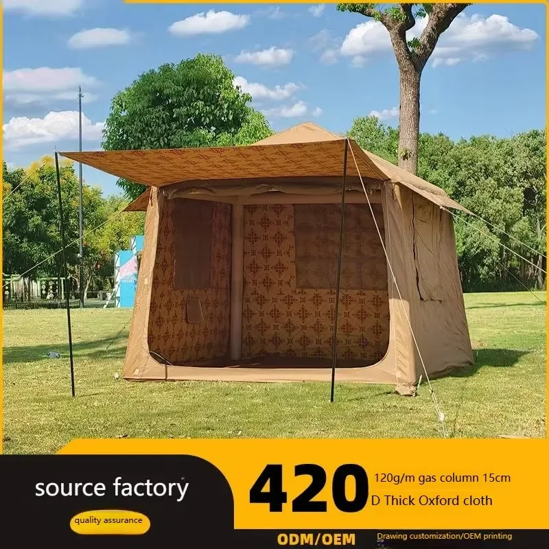 Outdoor Four-Season Double Layer Inflatable Tent PVC Windproof Sunproof Rainproof Quick Automatic Opening for Family Camping