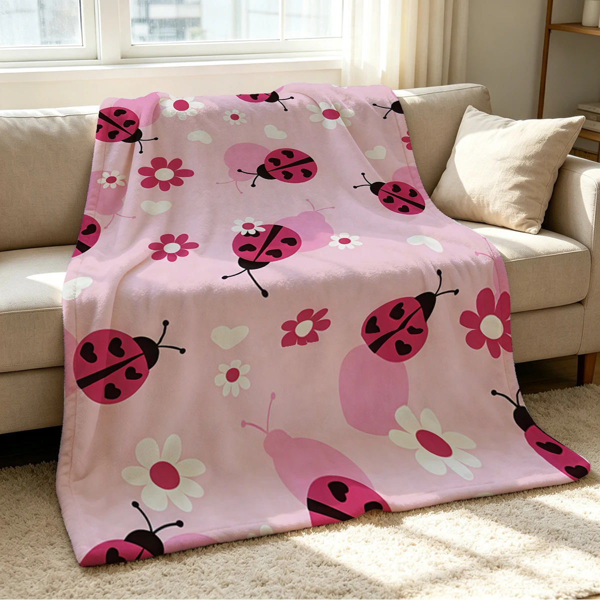 Ladybug Bliss Blanket Soft Cozy Throw for Sofa Bed Festive Holiday Decor Gift for Kids and Adults,Lightweight and Warm