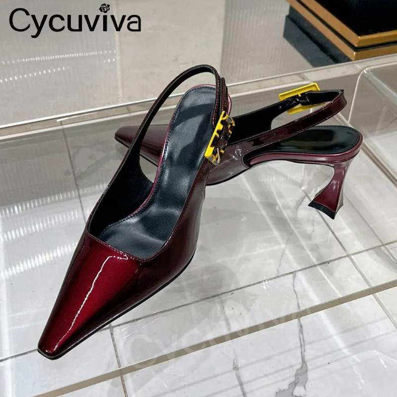 

Luxury Smooth Leather Women's Pumps Metal Gold Heel Rome Sandals Formal Slingbacks Women's Professional Career Party Shoes Lady