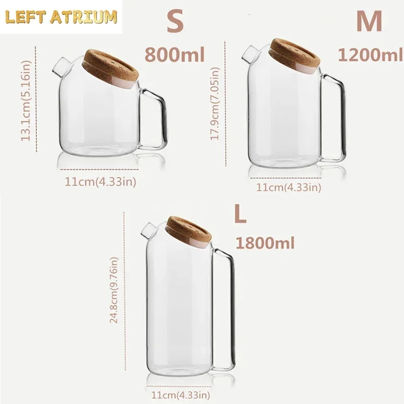 Glass Cork Water Kettle Wooden Cover Flower Teapot Heat-resistant Juice Cold With Lid Coffee Pitcher
