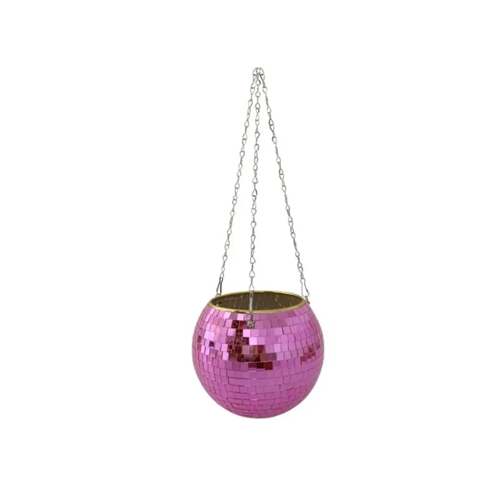 

Chain Hanging Flower Pot Wood Base Glass Mirror Plant Hanging Basket Easy To Install Rust-proof Plant Hanger Office