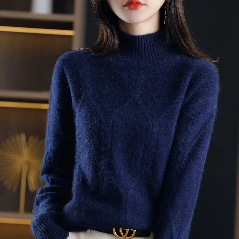 2023 Winter New Women Pullover Turtleneck Sweater Long Sleeve Slim Elastic Korean Casual Jumper All-match Solid Color Warm Top
