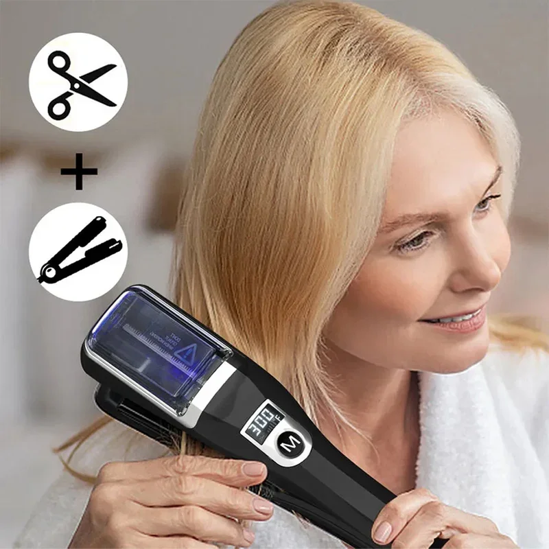 Professional 2 In 1 Flat Iron Adjustable Temperature Hair Trimmer Straighten And Repair Split Ends Hair Straightener