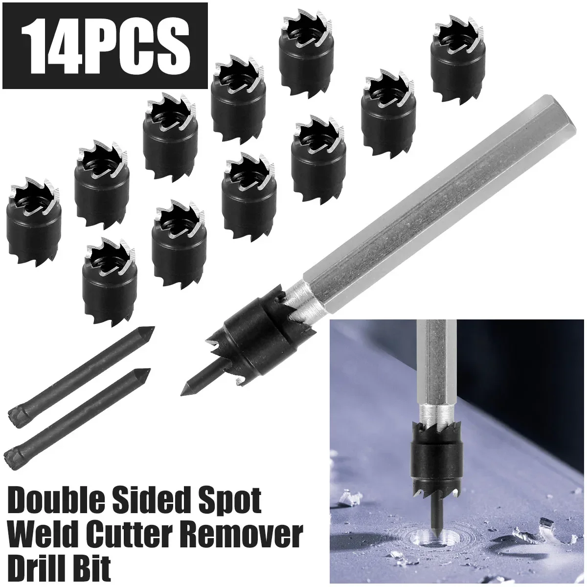 

14Pcs Spot Weld Cutter Set High Speed Steel Double Sided Spot Weld Remover Cutter Drill Bit 3/8inch Sturdy Welder Cut Rotary Kit