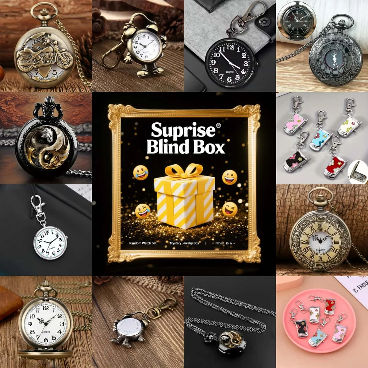 

1PC Mysterious Random Men's Watch Blind Box Retro Unique Quartz Pocket Watch With Necklace Chain Perfect Gift for Friends or Dad