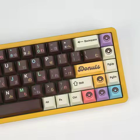 KBDiy Donuts Keycap Japanese Cherry Profile Retro PBT Keycaps Custom Alice Split Space 7U ISO for 60 Mechanical Keyboard Gamer