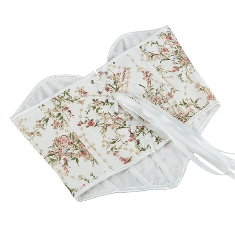 Women Corsets Lace-up Floral Embroidery Off Shoulder Sexy Bustier Overbust Crop Top Vest Corsele