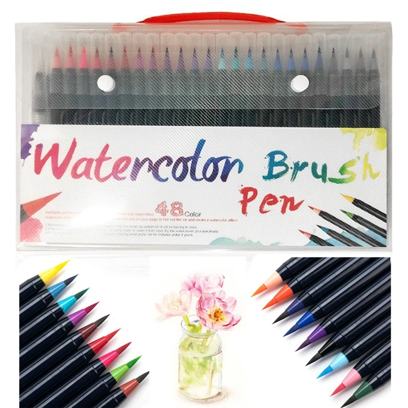 

Real Brush Pens, 20/24/48 Colors, Watercolor Markers with Flexible Nylon Brush Tips, Art Supplies for Illustrations Calligraphy