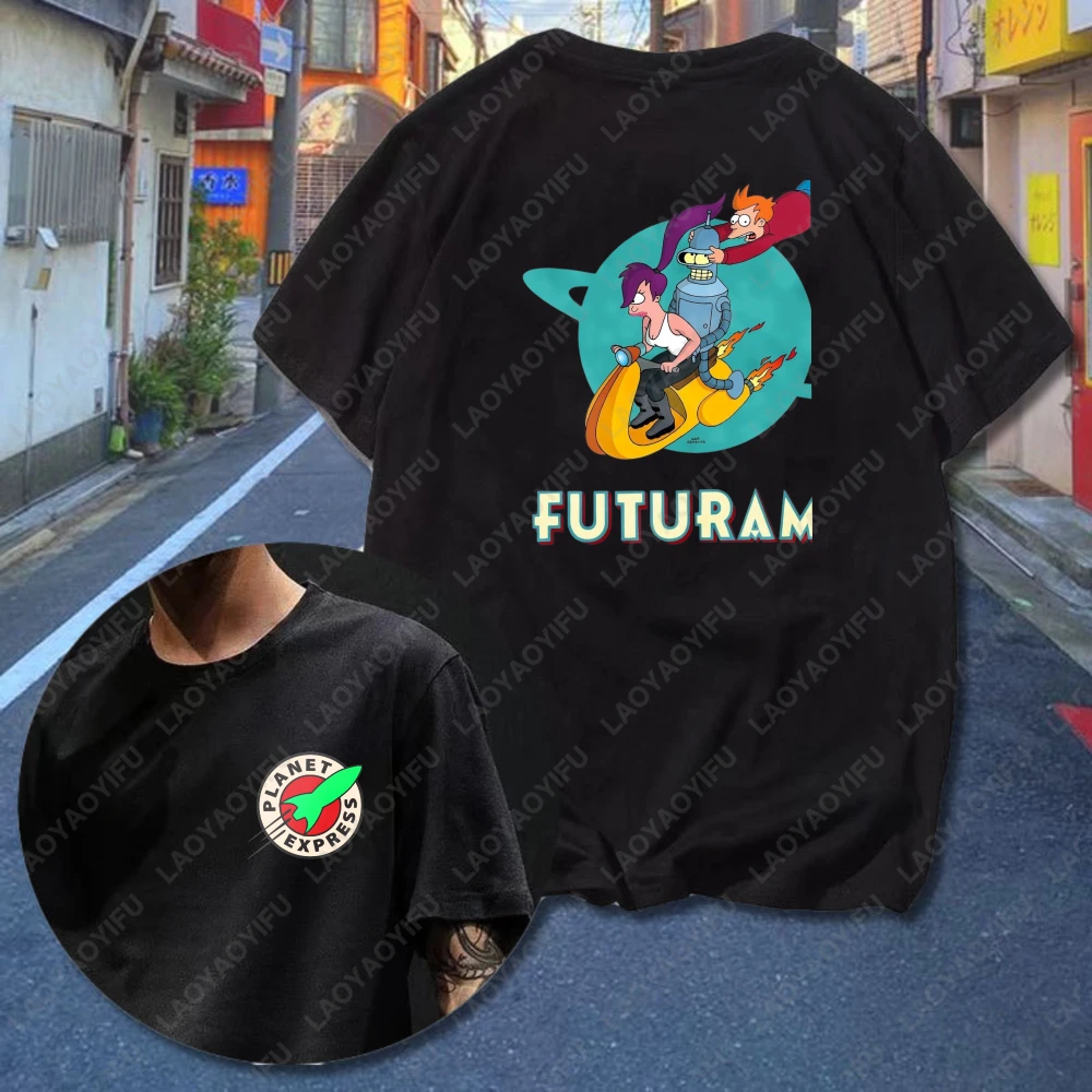 Futurama Cartoon Characters And Planet Express Logo Unisex Cotton T-Shirt Summer Casual Wear For Men Women Trendy Streetwear Top