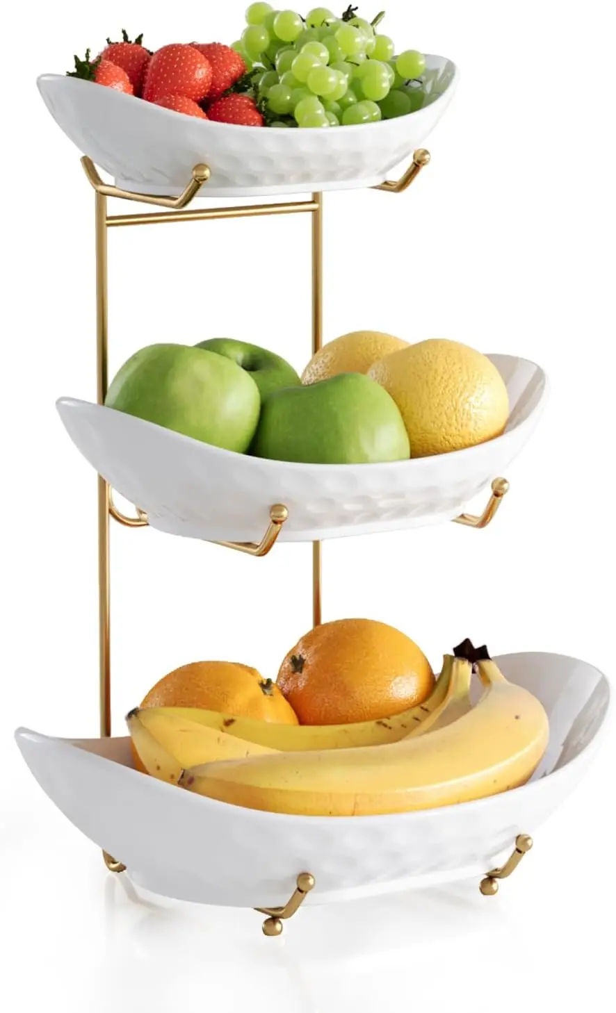 

3-Tier Ceramic Fruit Bowl Basket for Kitchen Counter, Farmhouse Decor Serving Tray for Snacks Desserts Party Wedding
