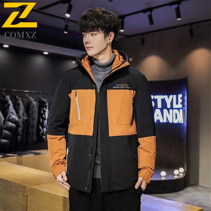 COMXZ 2025 Mens Womens Color Block Puffer Jacket Winter Warm Trendy Couple Coat  leisure outdoor sports lightweight windbreaker