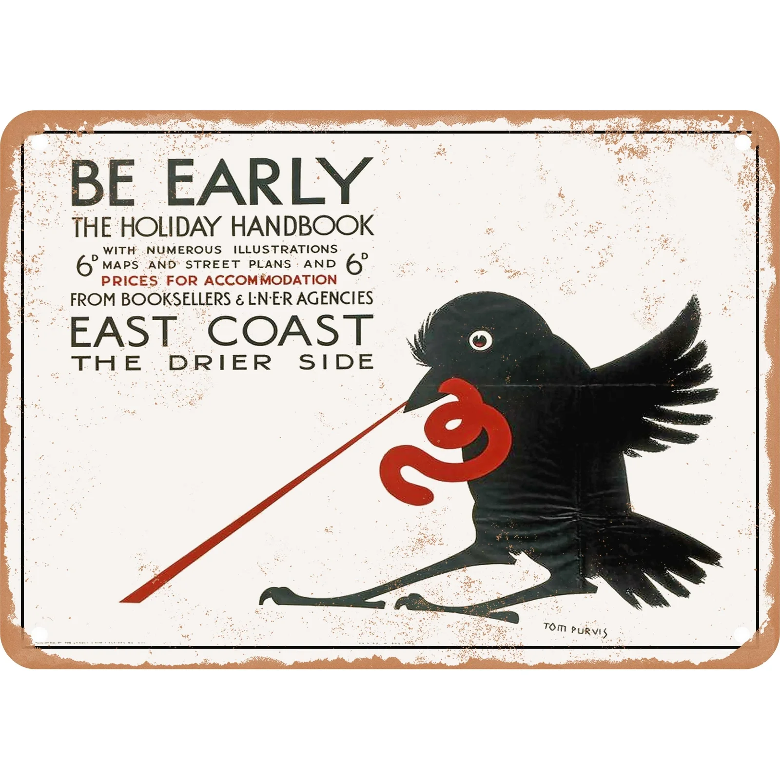 1931 Be Early the Holiday Handbook Metal Sign - East Dryer Side Wall Decor, Retro Black & White Iron Holiday Handbook Sign for H