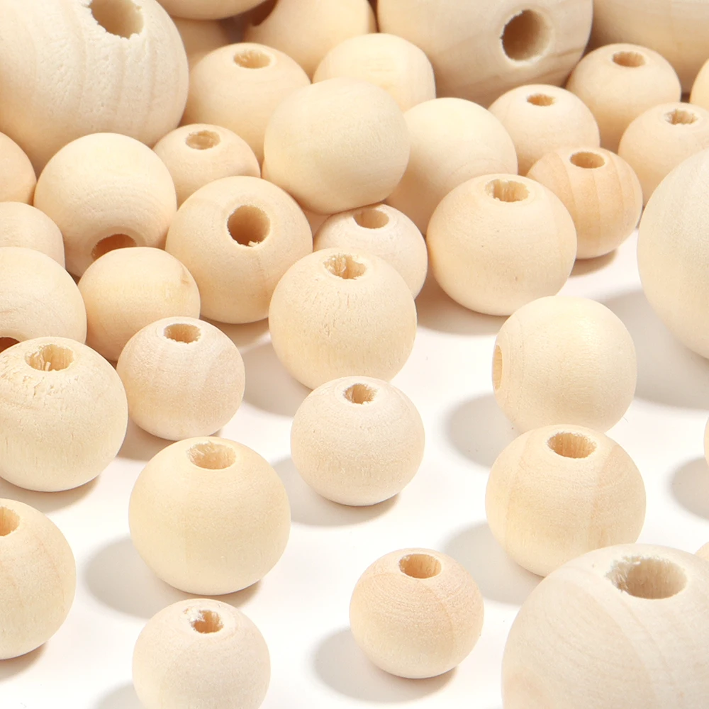 10-100pcs Natural Round Wooden Beads 6-30mm Spacer Charm Balls Bead for Jewelry Making DIY Handmade Accessories