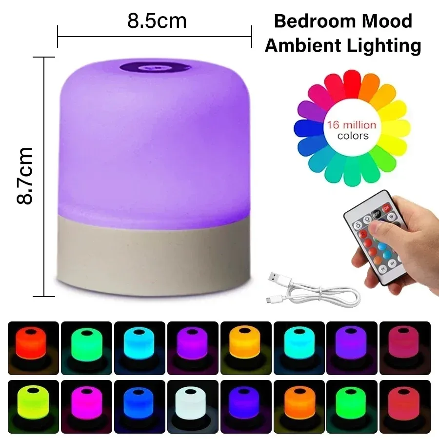 

GGbingo Touch Night Light Rechargeable Remote Control Night Light RGB Dimmable Table Lamp Ambient Light for Bedroom Living Room