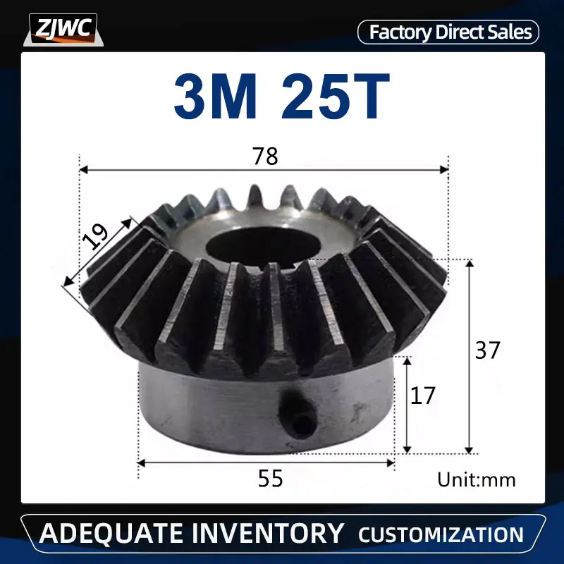 1pc Bevel Gear 3M 25Teeth With Inner Hole 15/18/20/22/24/25/28/30/32/35mm 90 Degree Drive Commutation Steel Gears With Screw