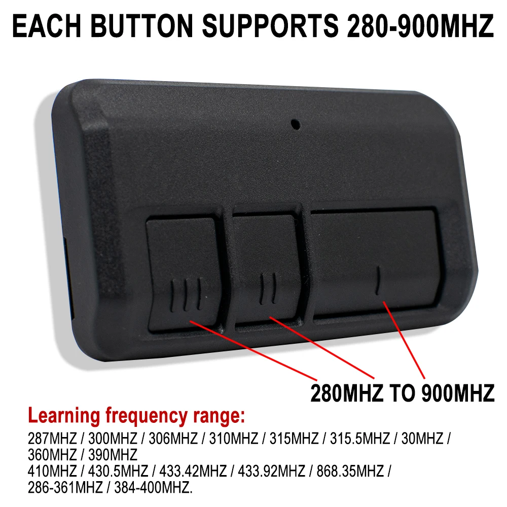 Universal-Tor-Fernbedienung, Garagentorsteuerung, 3-in-1-Multifrequenz-Fernbedienung mit Clip, 280–868 MHz, für VDS ECO-R TRQ-P 433,92