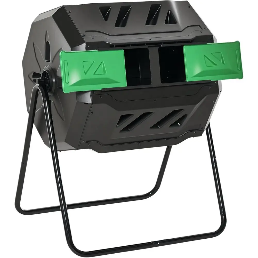 Outdoor 360 Dual Chamber Rotating Composter 43 Gallon, Green