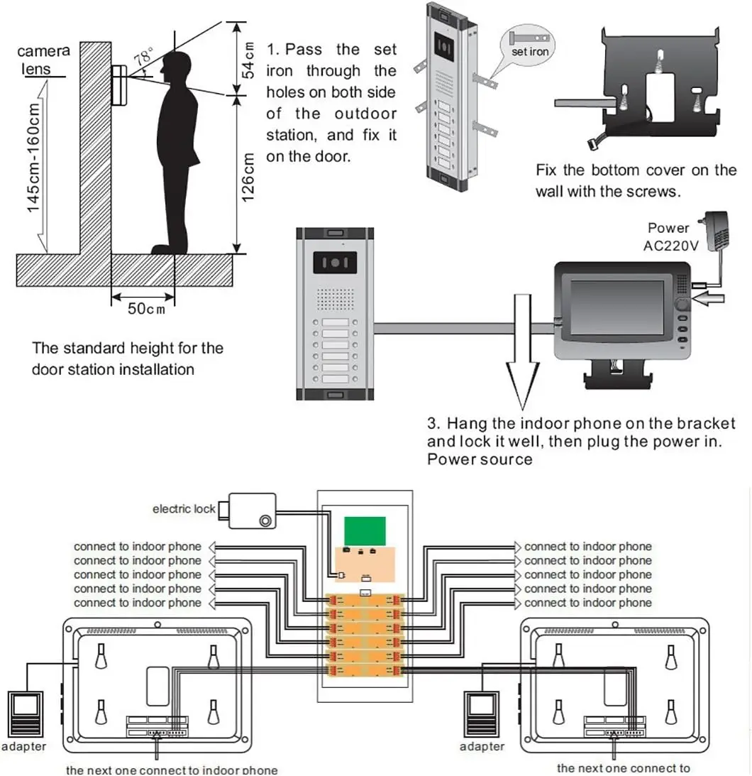 2-6 Units Apartment Video Intercom System 7 inch Monitor Wired Video Door Phone Kit Electric Lock Access Video Doorbell System