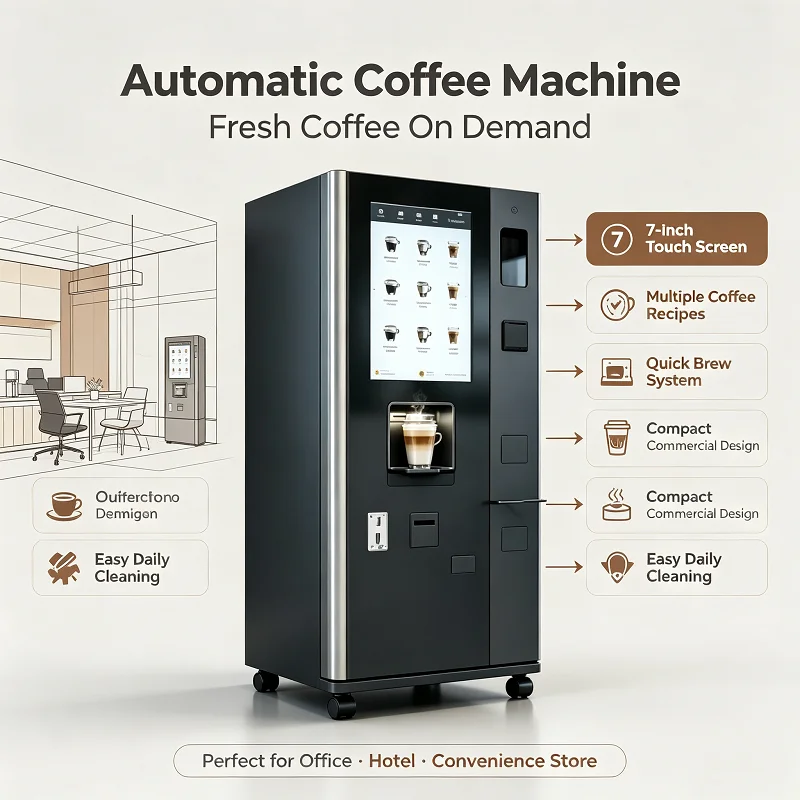 Espresso Dispenser Countertop, Bean-to-Cup Hot Drink Kiosk with Card Pay, Compact for Office Pantry Area