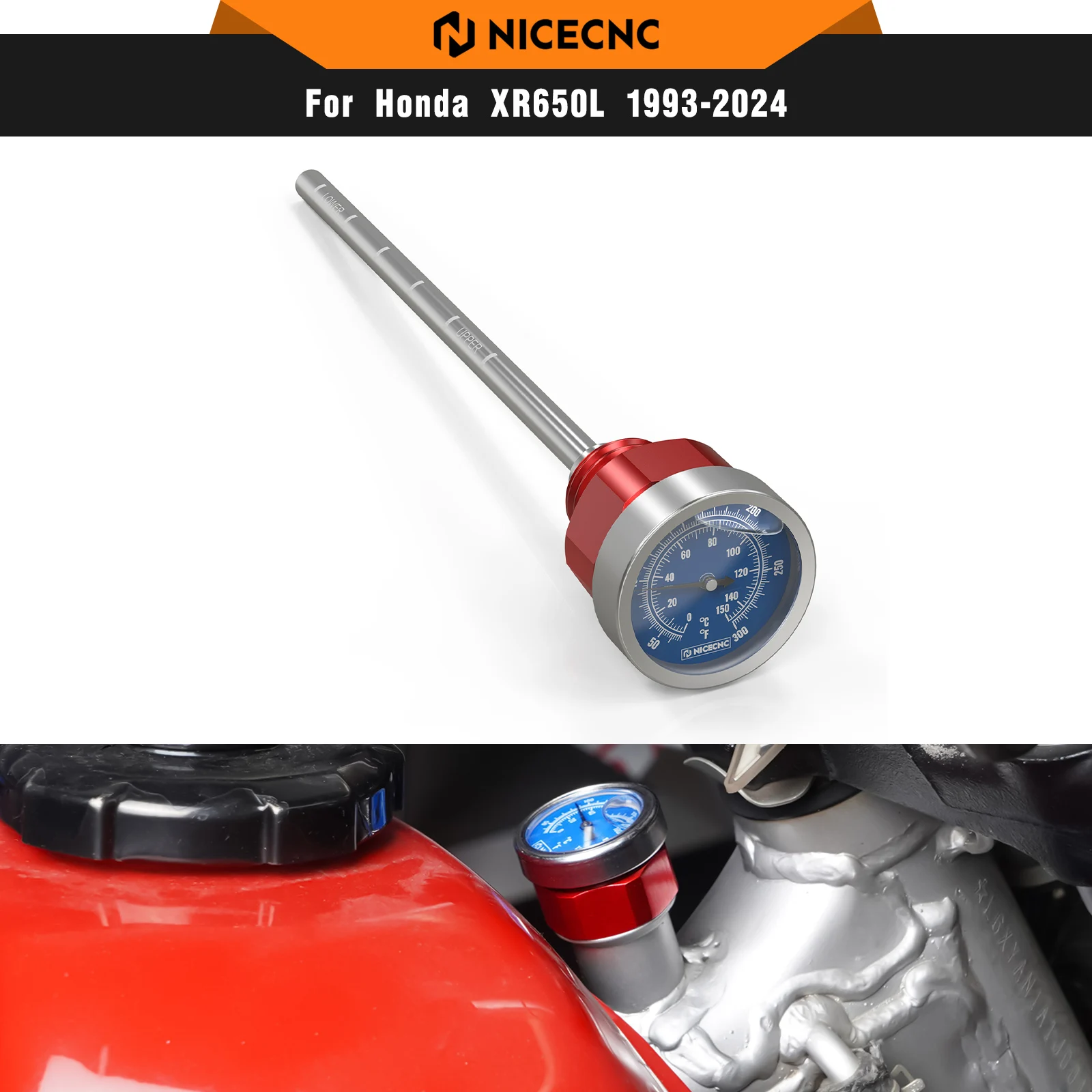 NICECNC For Honda XR650L XR 650 L 1993-2025 2024 Motorcycle Oil Dipstick w/ Temperature Gauge Aluminum XR 650L Accessories