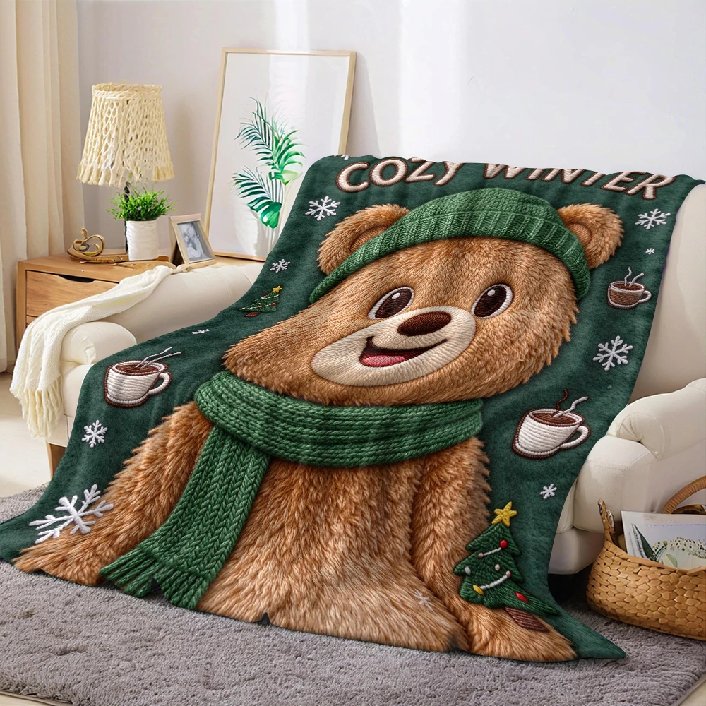 Stitch Khaki Cocoa Flannel Blanket Warm Soft Halloween Christmas Decorative Couch Warm Cozy All-Season Gift