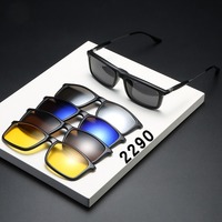 6 In 1 Spectacle Frame Men Women With 5 PCS Clip On Polarized Sunglasses Magnetic Glasses Male Computer Optical 2290