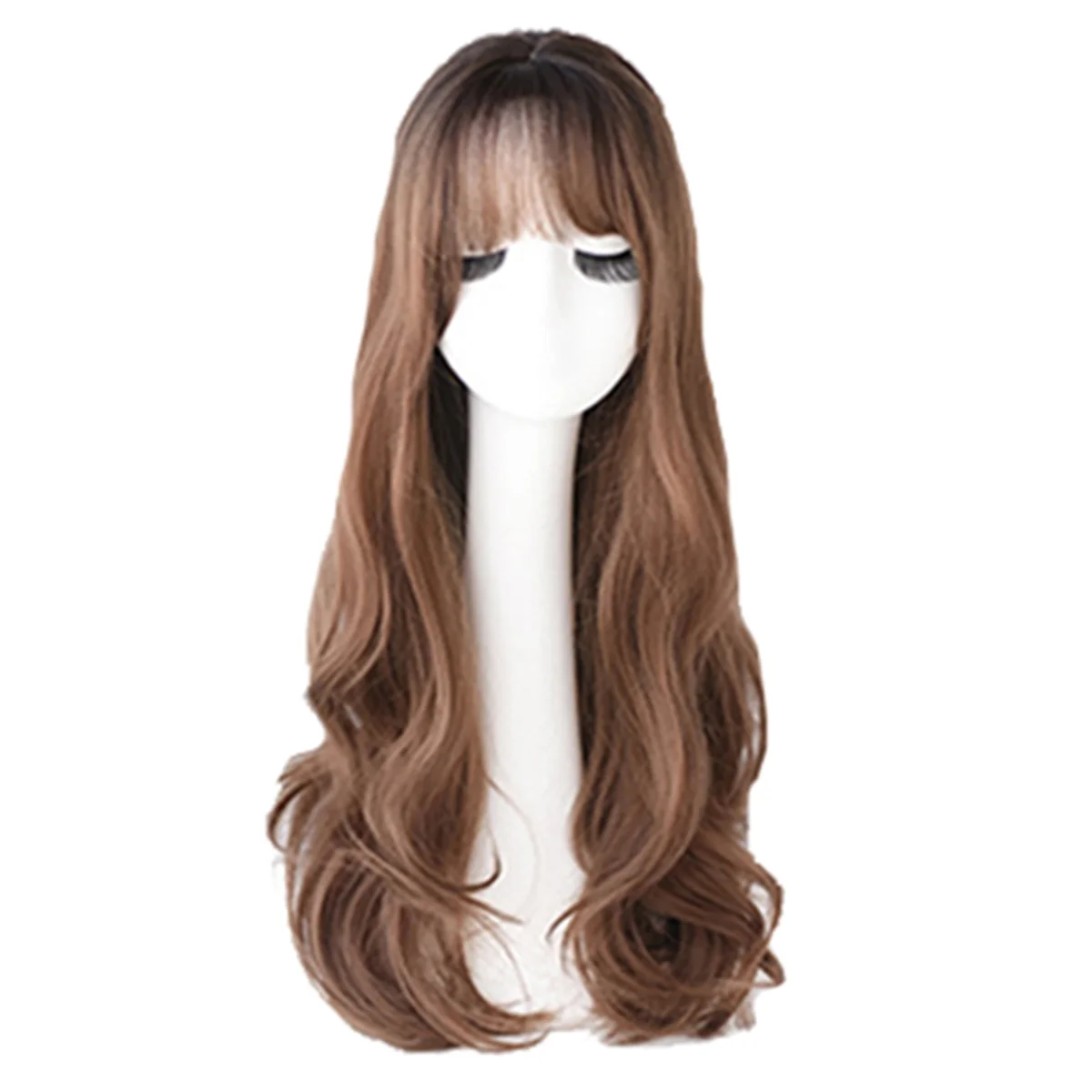 AT53 Wig Wig with Bangs for Women, Natural Looking Long Wig, Long Curly Wig for Daily Korea Versions Pudding