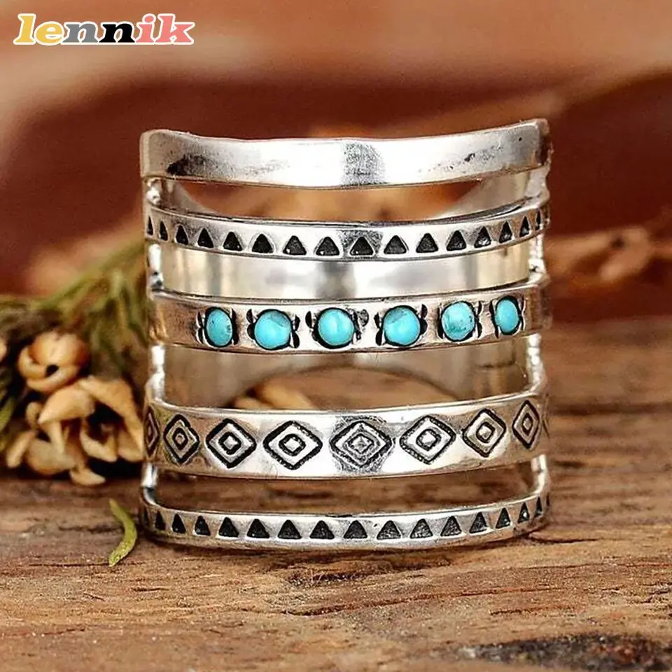 2025, neuer böhmischer Ring, Gothic-geschnitzter türkisfarbener Stein, luxuriöses übertriebenes durchbrochenes Design, Nischen-Retro-Statement-Schmuckmode