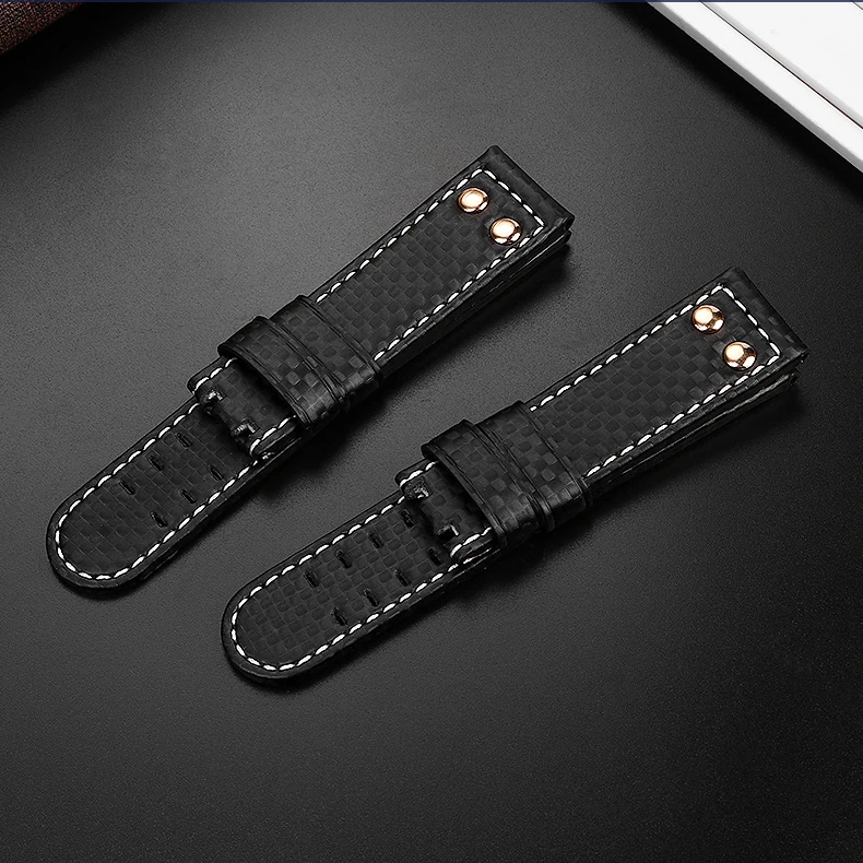 Roségold Niet Armband für Hamilton Khaki Aviation Strap h77696793 h7736733 Kohle faser Leder Armband Zubehör 22mm