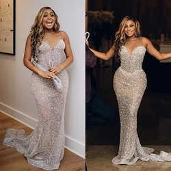 Sexy Lllusion Mermaid Wedding Dresses 2022 New Shine Fit High Neck Sleeveless Sequins Bridal Gown Brush Train Robe De Vestido