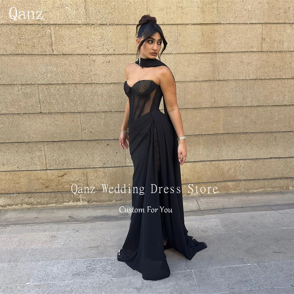 

Qanz черное шифоновое платье Vestidos De Fiesta элегантное кружевное вечернее платье русалки милое корсетное платье для выпускного вечера женское по индивидуальному заказу