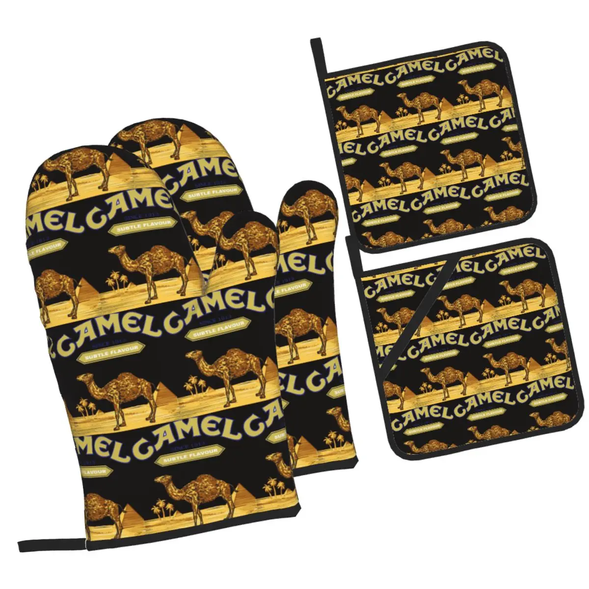 Camel Cigarettes Oven Mitts and Pot Holder Sets of 4 for Baking Kitchen Cooking BBQ Resistant Non-Slip Gloves