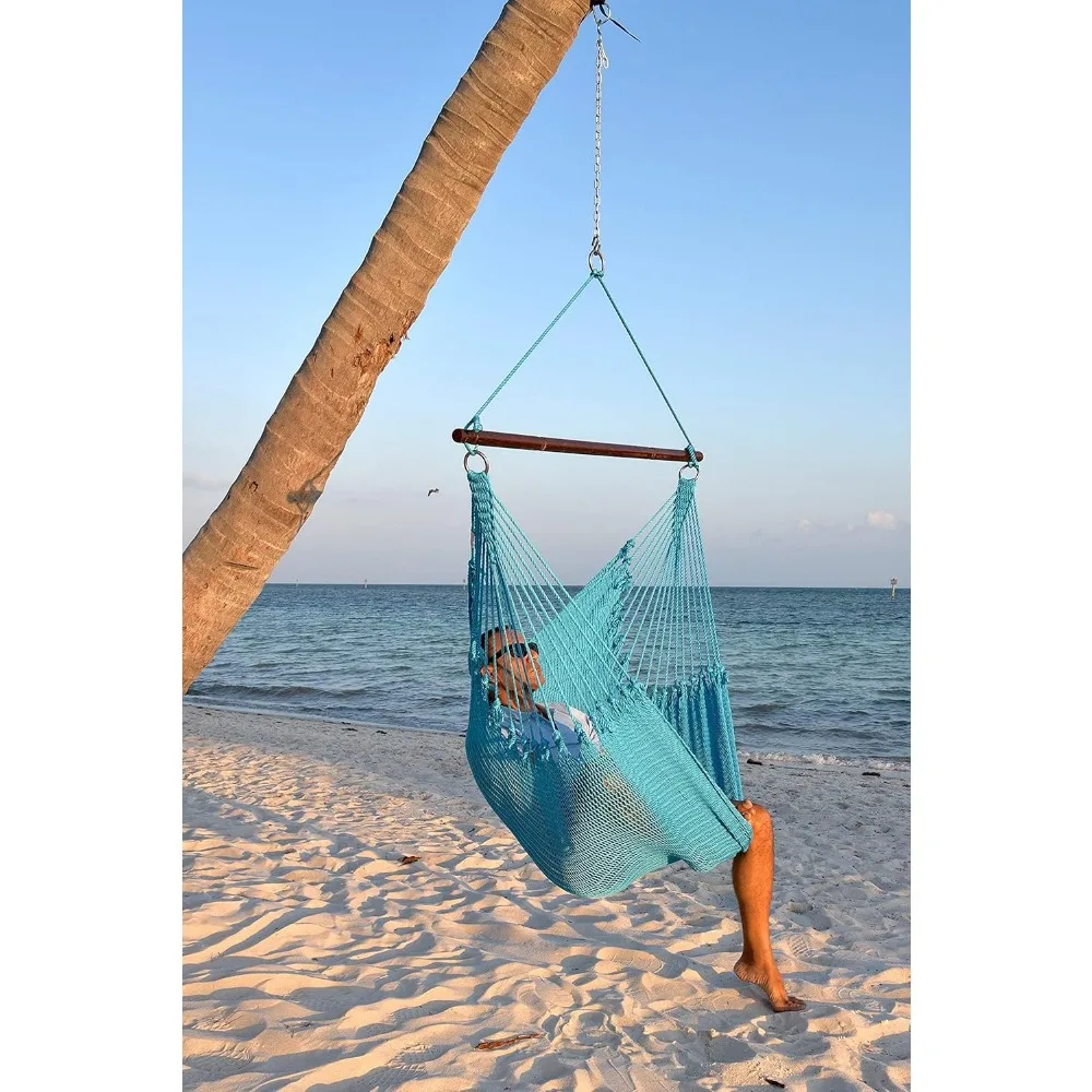 Cadeira de rede Jumbo Caribe com apoio para os pés - 55 polegadas - Poliéster Soft-Spun - Azul Claro