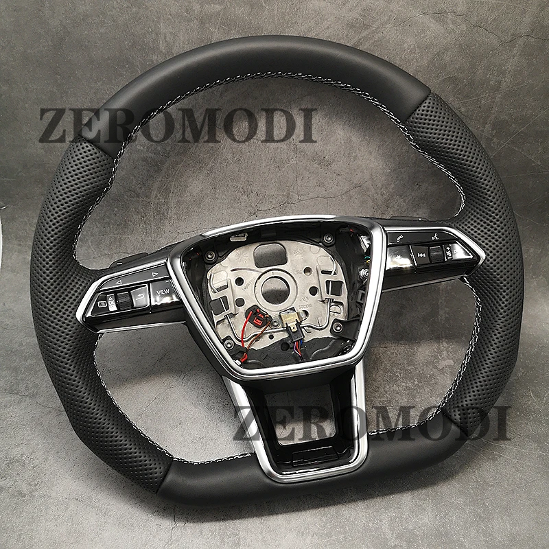 Full Leather Heating Sports Flat Steering Wheel D-Shape Style For Audi A6 A7 C8 With Paddle