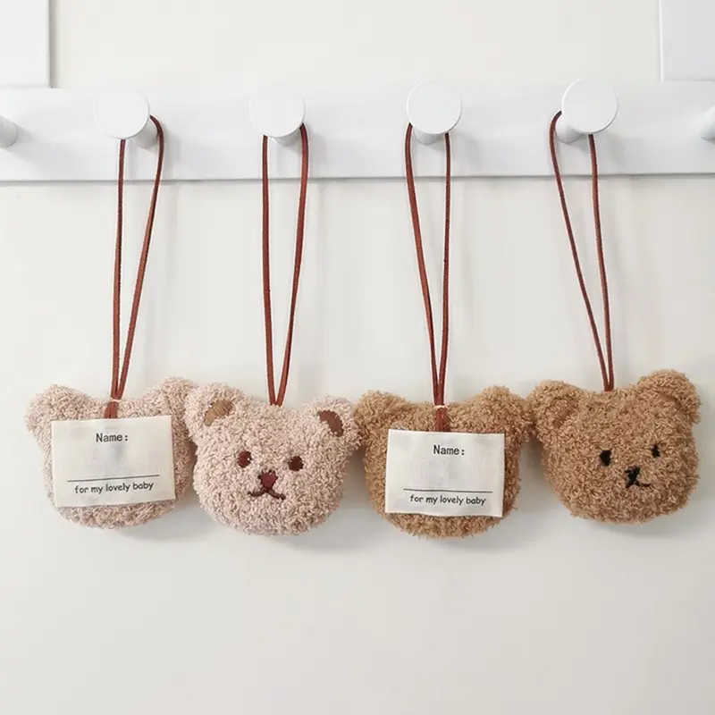 Baby Name Tag Cute Cotton Bear Head Backpack Pendant Baby Car Hang Brand Keychain Newborn Bag Name Tag Ornaments