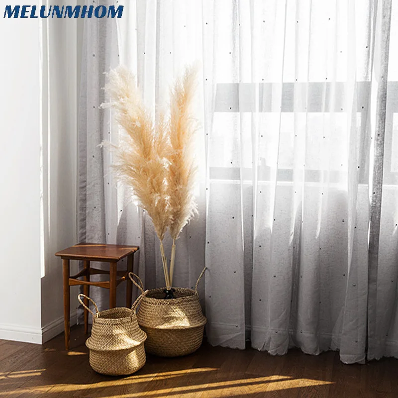 Melunmhom American Gray Light-transmitting Luxury Pearl Thicker Tulle Curtains for Living Room Beaded Sheer Window Screen Bedroo