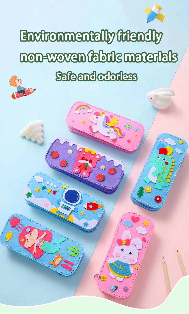 Nähen für Kinder, Schreibwaren-Tasche, handgefertigte Material-Sets, niedlicher Cartoon-Vliesstoff, Schnürung, Federmäppchen, Basteln für Kinder, Kleinkinder – Detail 2