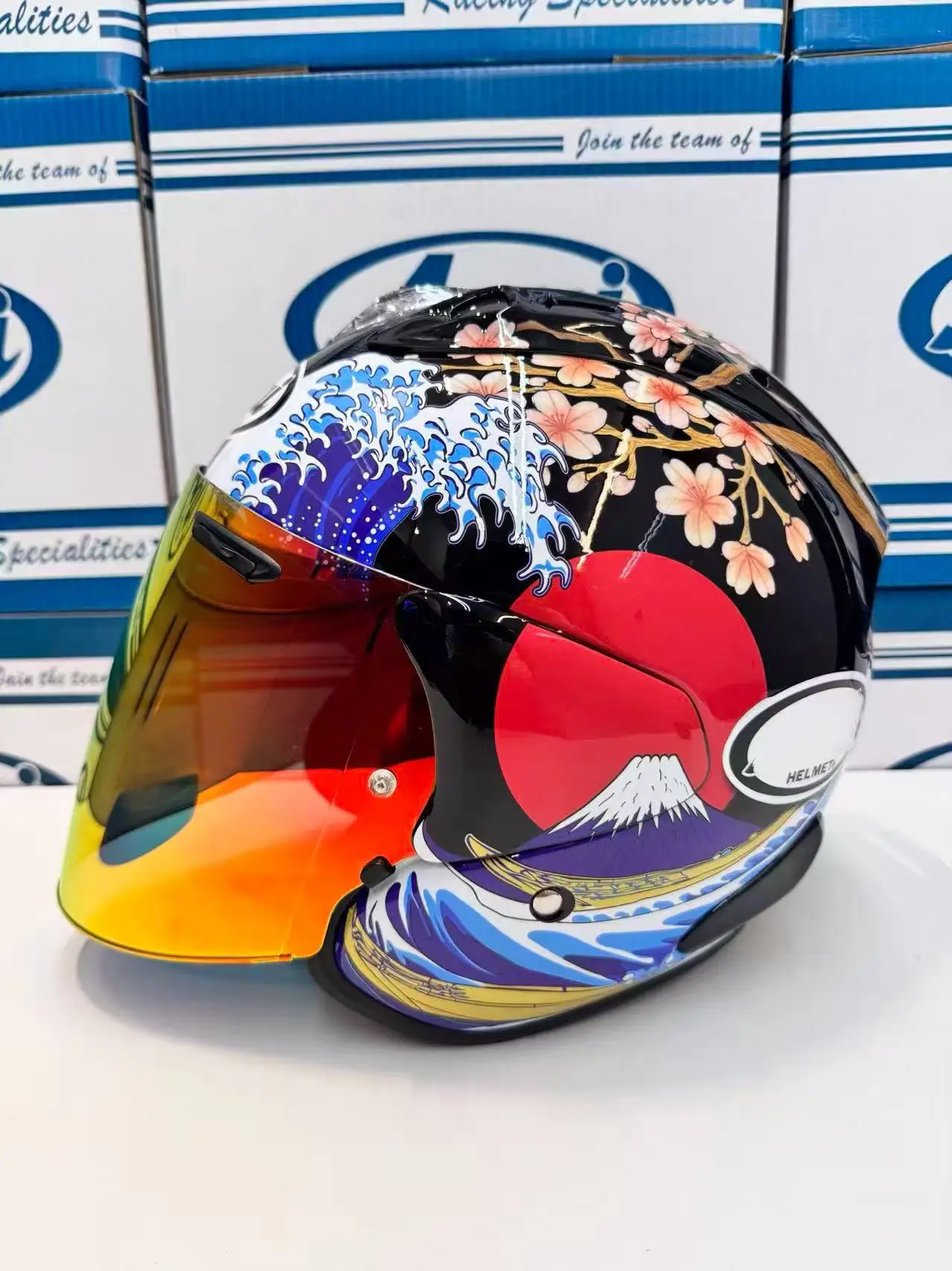 Open Face Motorcycle helmet vz ram 3/4 hlemet Sakura black  helmet Riding Motocross Racing Motobike Helmet