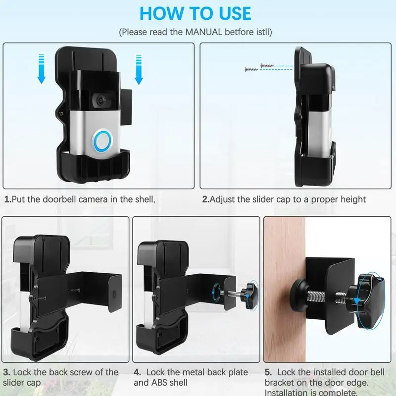 Doorbell Wall Mount Bracket Doorbell Anti-Theft No Drilling Mount For Video Wall Support 360 Degree Protection For Home Office