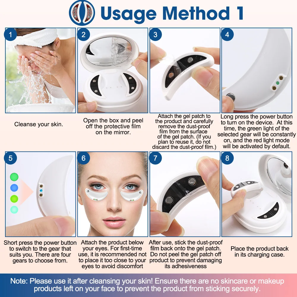 Red Light Under-Eye Patches with Gentle Pulses, 2-Pack Eye Care Device with Charging Case, 660nm 12 LEDs, 3 Levels 10-Min Timer, White