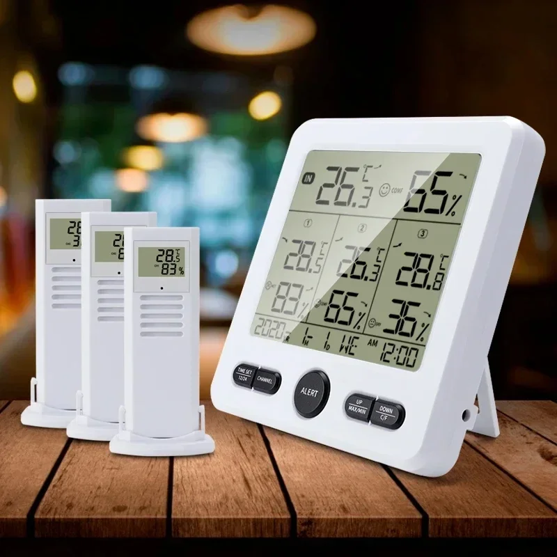 Weather Station Indoor/Outdoor Wireless Sensors Digital Thermometer Hygrometer LED LCD Display Thermometer With 3 Remote Sensors