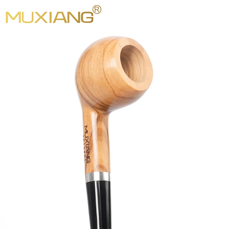 MUXIANG-tubo de tabaco de billar con mango recto largo, longitud de tubo de madera de oliva, canal de tubo de 150mm, boca de tubo acrílico de 3mm con anillo