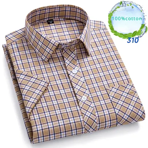 New in Shirt Over Size 100% Cotton Thin Summer Short Sleeve Shirts for Men Slim Fit Plain Shirt Plaid Soft Korean Popular Clothe - Image 14