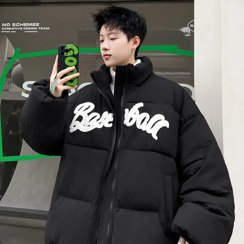 

Men's Winter Thiened Warm Stand Collar Cotton Jaet Bread Sle American Retro Trendy Brand Cotton Coat Youth Casual Faion