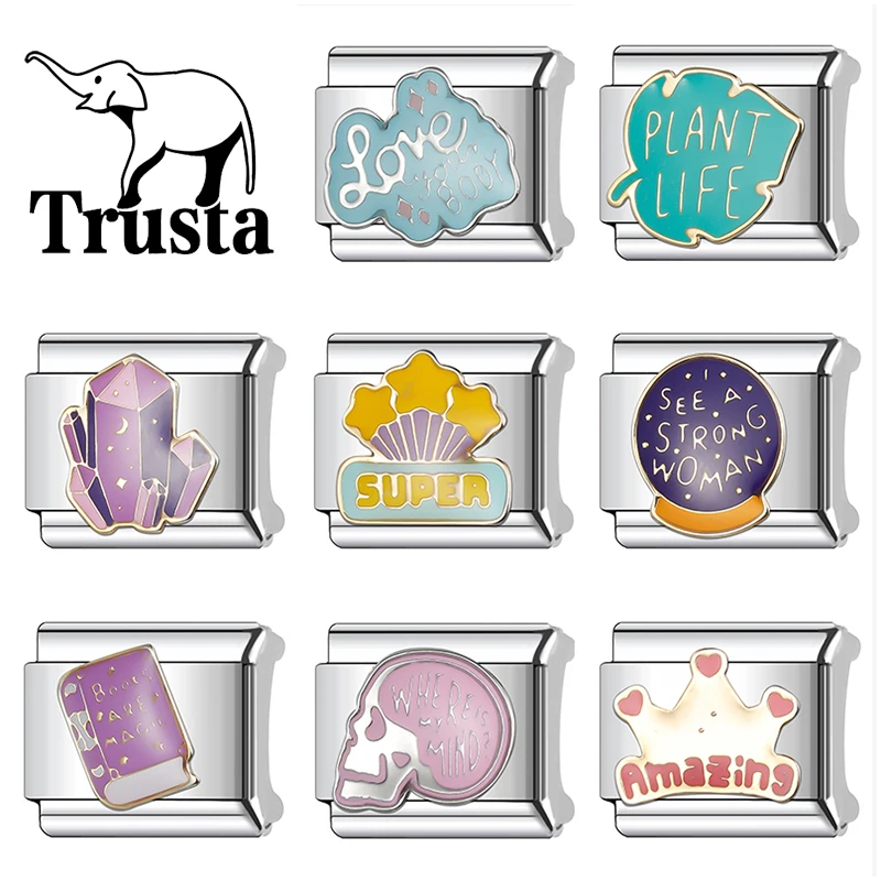 Trusta 2025 Magic Stone Book Charm Italian Links 9mm Bracelet Stainless Steel for Girls Birthday Gift DIY Jewelry Wholesale N327