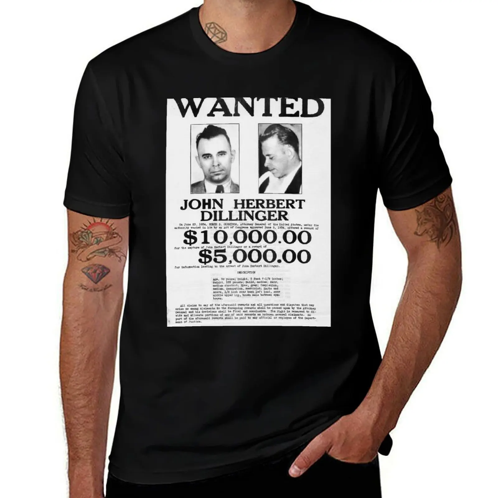 

1934 Wanted Poster for Gangster John Dillinger T-Shirt luxury t-shirt cute tops custom t-shirts fruit of the loom mens t shirts