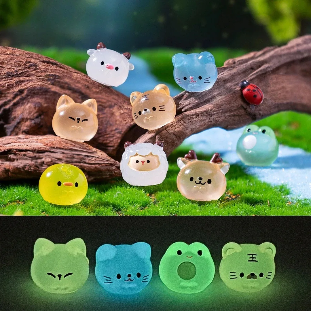 12pcs Luminous Mini Resin Animal Frog Tiger Figurine Glow in The Dark Miniature Figures Ornament Fairy Garden Accessories