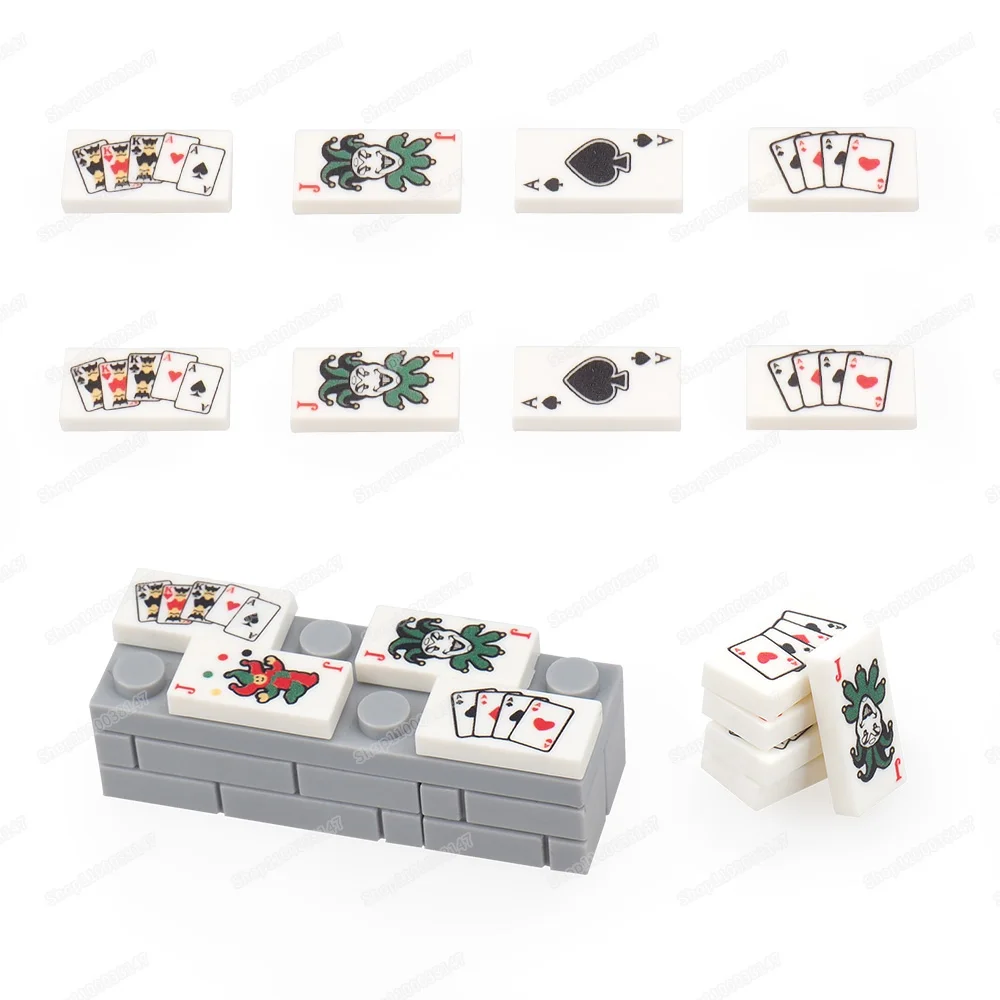 Jeu de Cartes de Combat avec Motif Imprimé Poker Joker, Accessoires de Scène, Pièces de Modèles, Cadeaux, Jouets, 1x2, Nuit de Construction, 3069 Carreaux, Figurines MOC